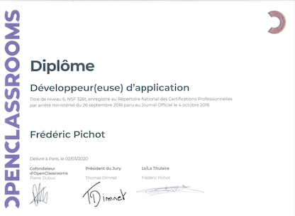 diplôme OpenClassrooms